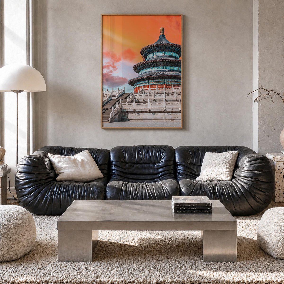 Beijing no. 3 colorful photo poster of China – vertical wall art in natural wood frame, hanging on wall