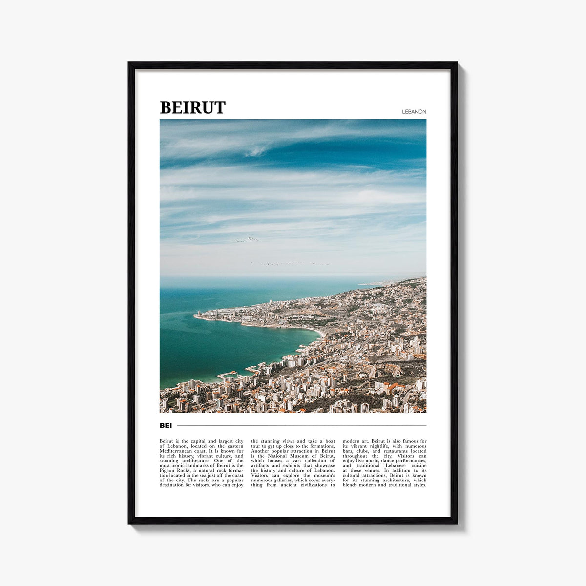 Beirut colorful travel poster of Lebanon – vertical wall art, unframed print shown in interior mockup
