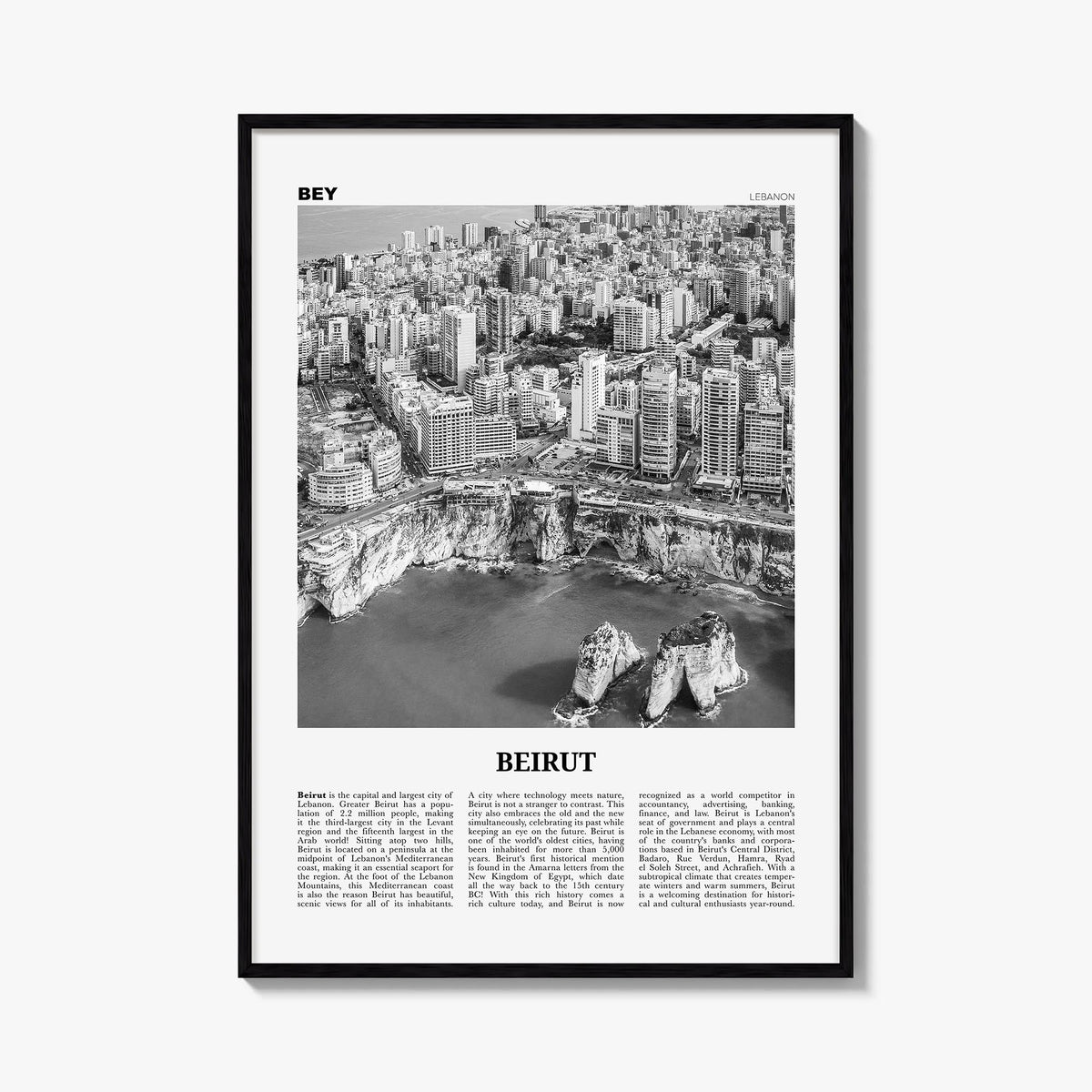 Beirut no. 1 black & white newspaper poster of Lebanon – vertical wall art, unframed print shown in interior mockup