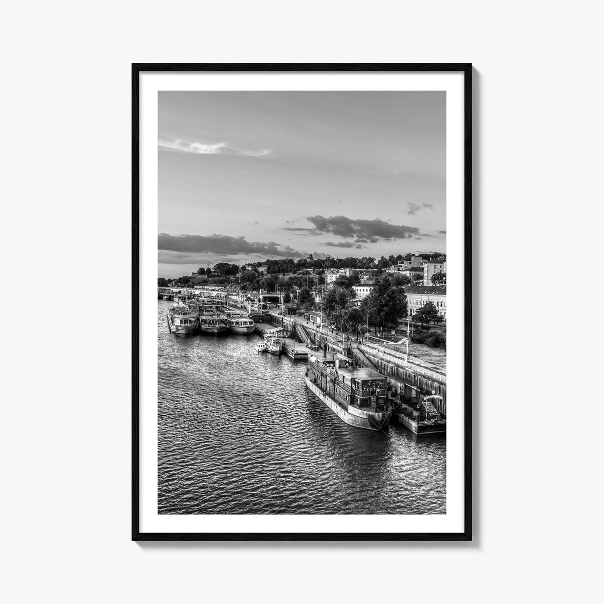 Belgrade black & white photo poster of Serbia – vertical wall art, unframed print shown in interior mockup