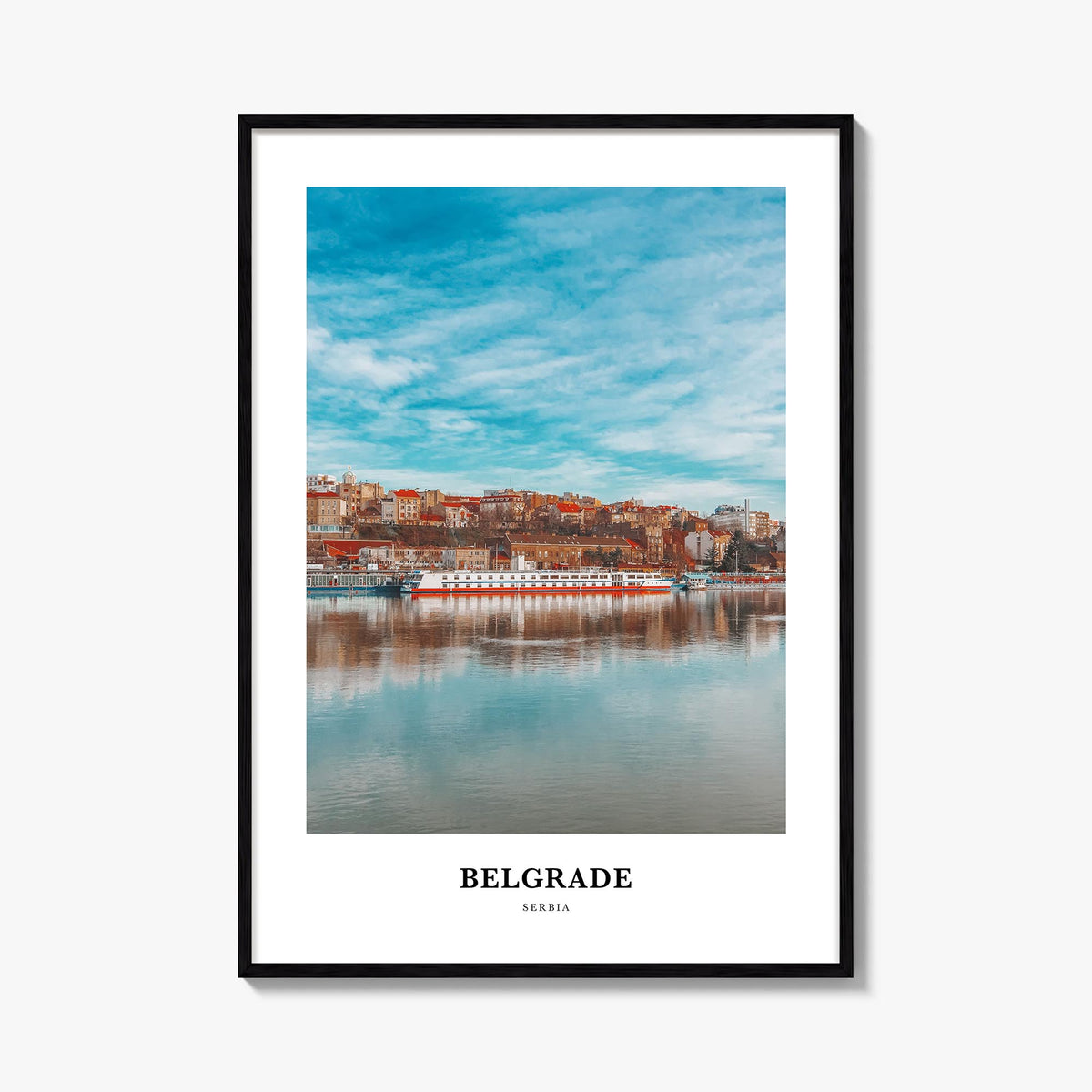 Belgrade colorful classic poster of Serbia – vertical wall art, unframed print shown in interior mockup