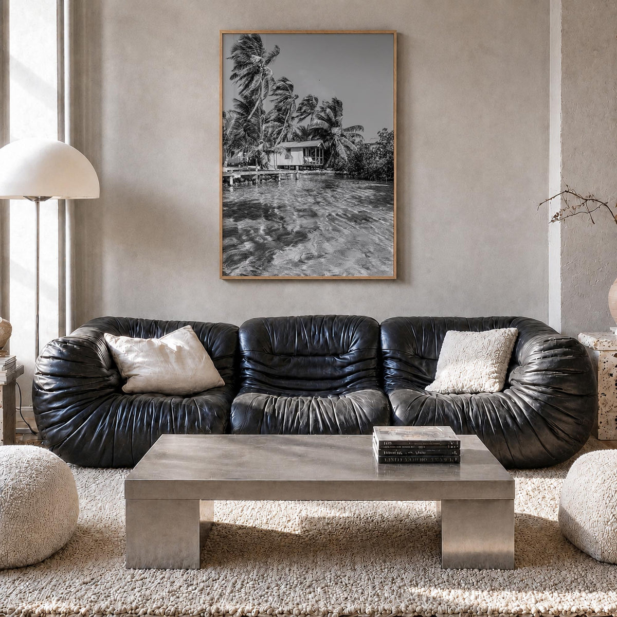 Belize black & white photo poster of Central America – vertical wall art in natural wood frame, hanging on wall