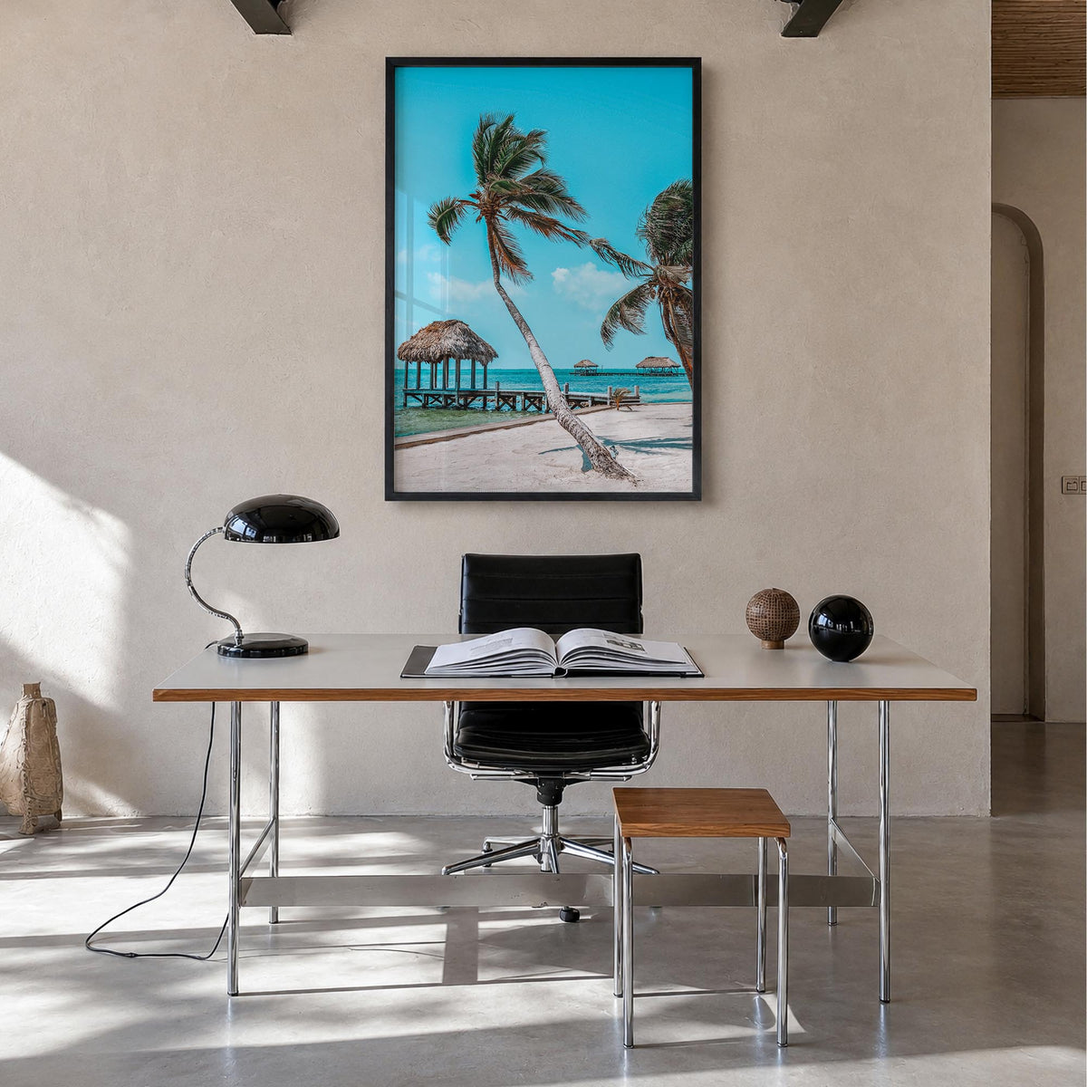 Belize colorful photo poster of Central America – vertical wall art in black wood frame, hanging on wall