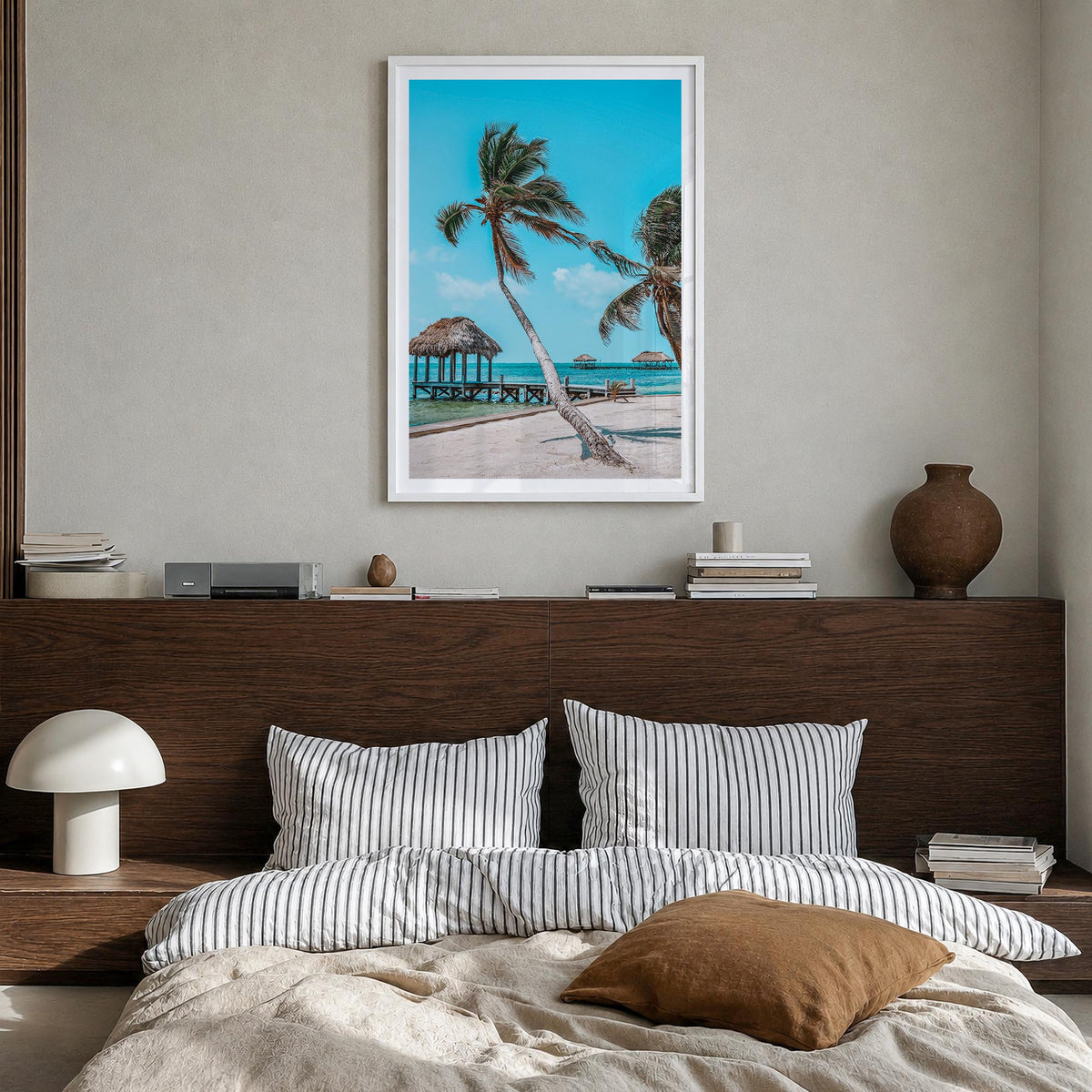 Belize colorful photo poster of Central America – vertical wall art in white wood frame with white border, hanging on wall