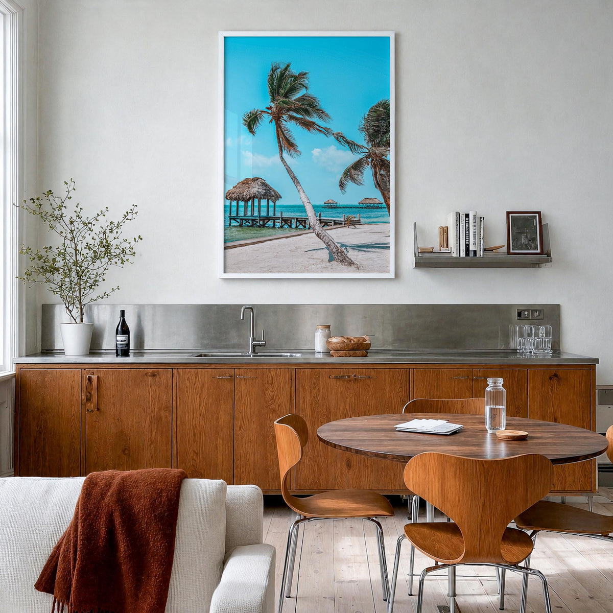 Belize colorful photo poster of Central America – vertical wall art in white wood frame, hanging on wall
