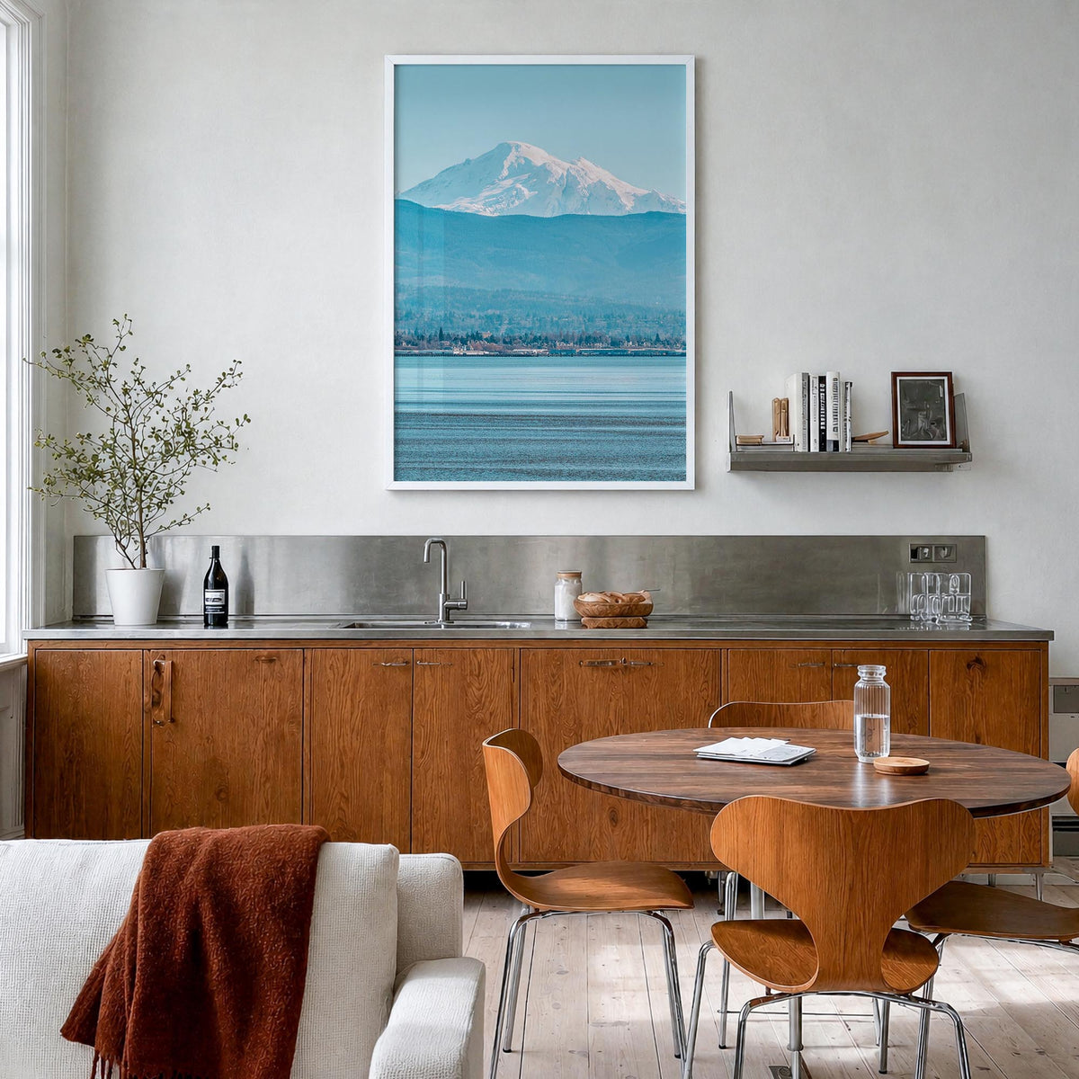 Bellingham colorful photo poster of Washington, USA – vertical wall art in white wood frame, hanging on wall