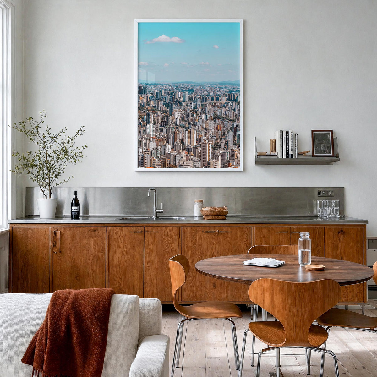 Belo Horizonte colorful photo poster of Brazil – vertical wall art in white wood frame, hanging on wall