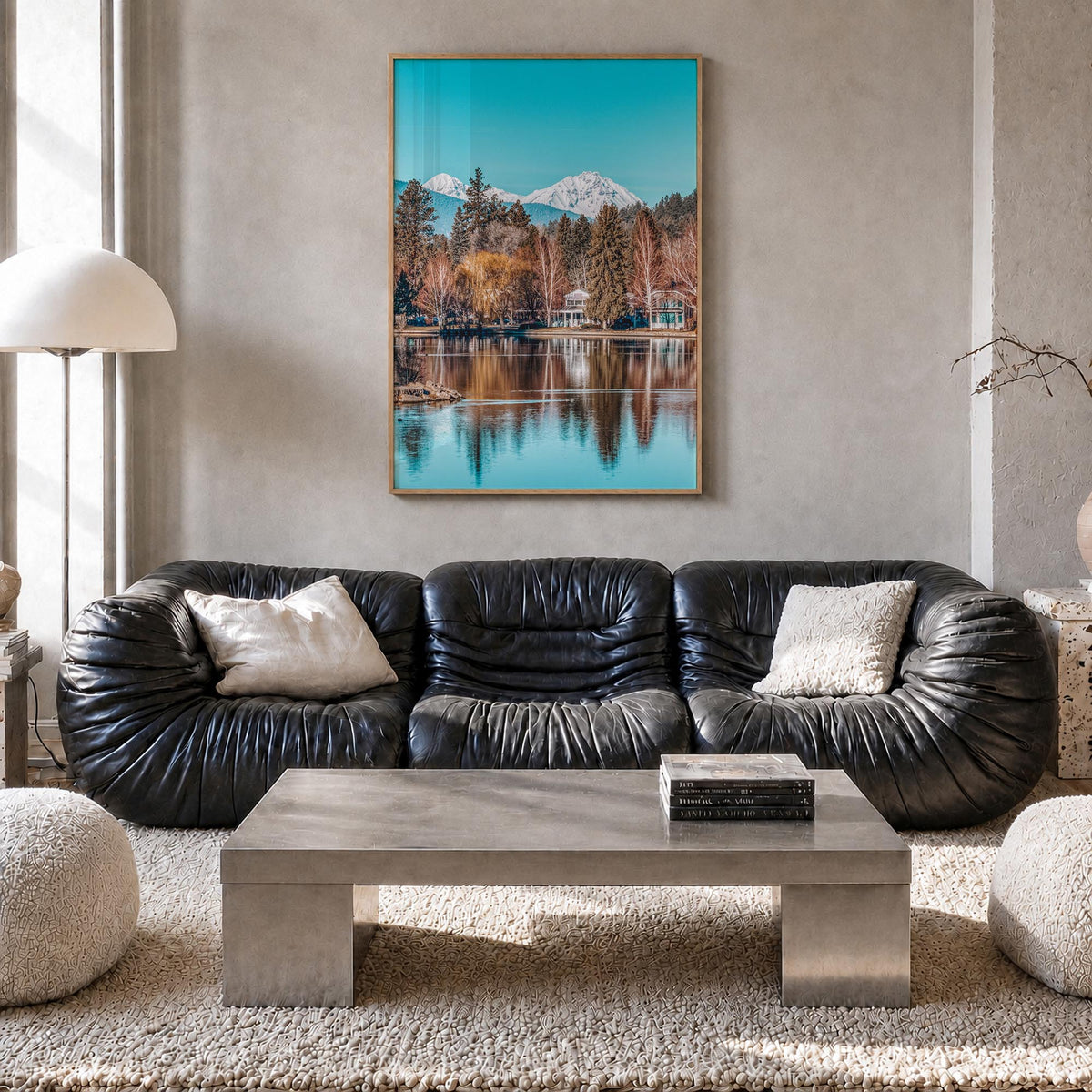 Bend colorful photo poster of Oregon, USA – vertical wall art in natural wood frame, hanging on wall