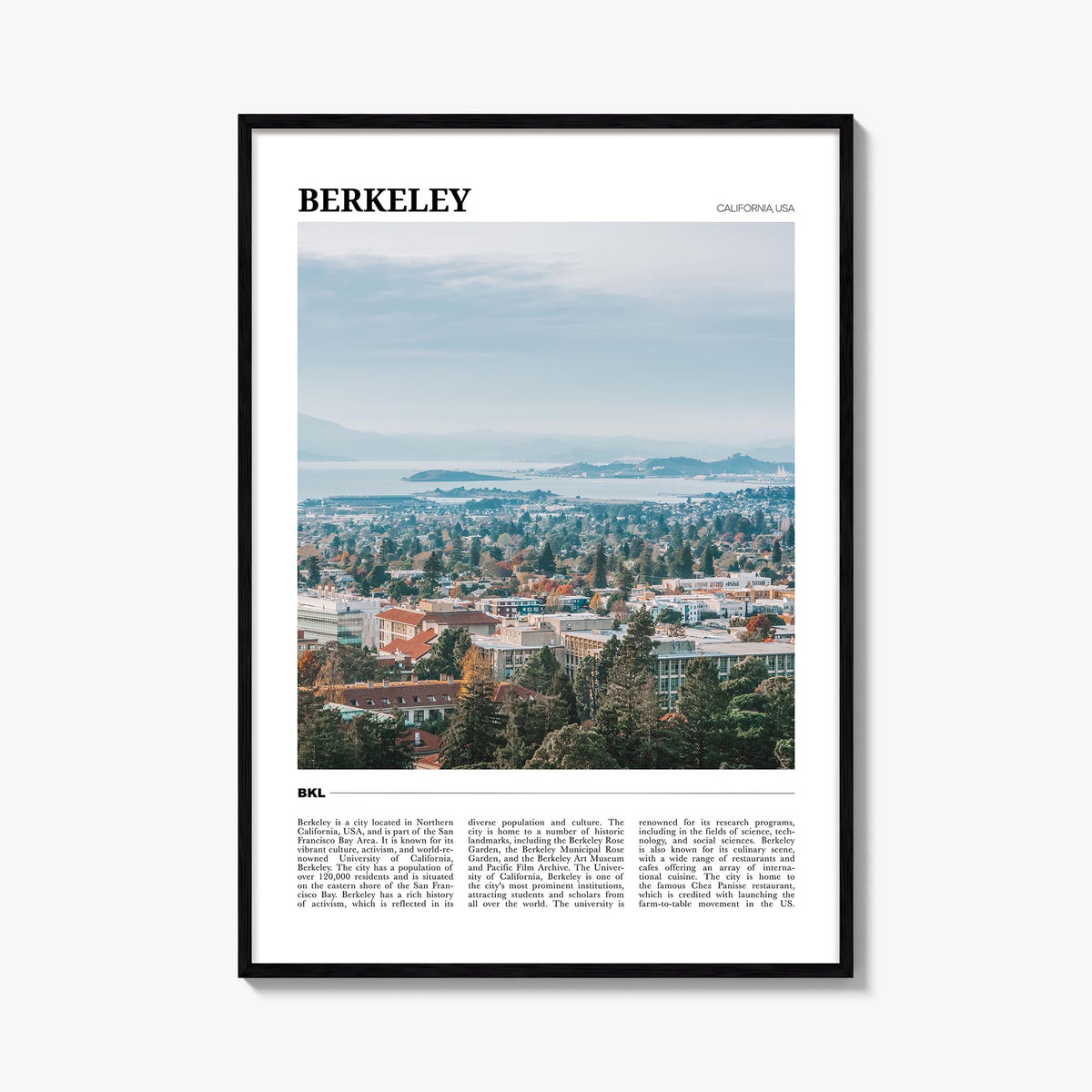 Berkeley colorful travel poster of California, USA – vertical wall art, unframed print shown in interior mockup