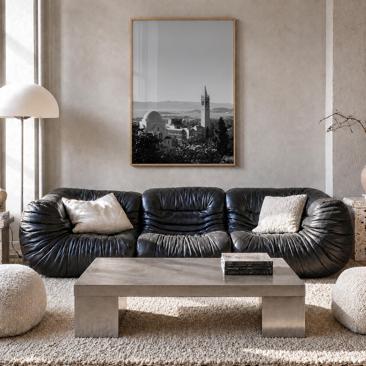 Berkeley no. 1 black & white photo poster of California, USA – vertical wall art in natural wood frame, hanging on wall
