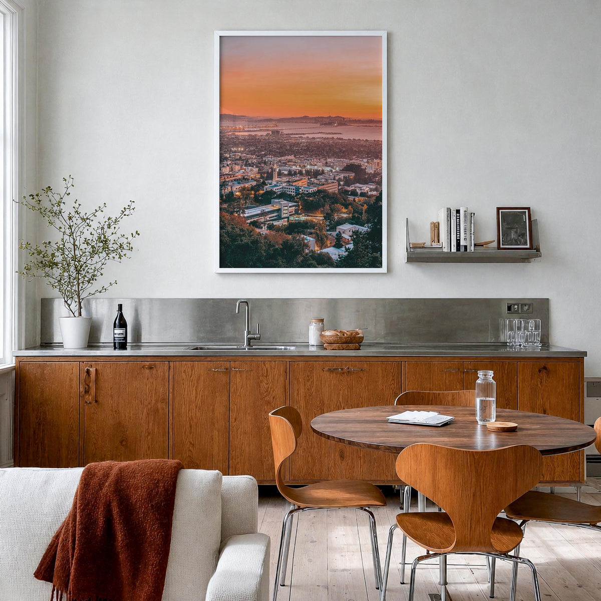 Berkeley no. 2 colorful photo poster of California, USA – vertical wall art in white wood frame, hanging on wall