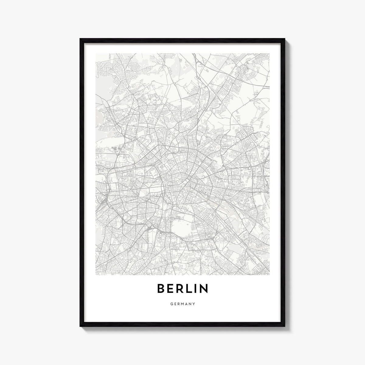 Berlin black & white map poster of Germany – vertical wall art, unframed print shown in interior mockup