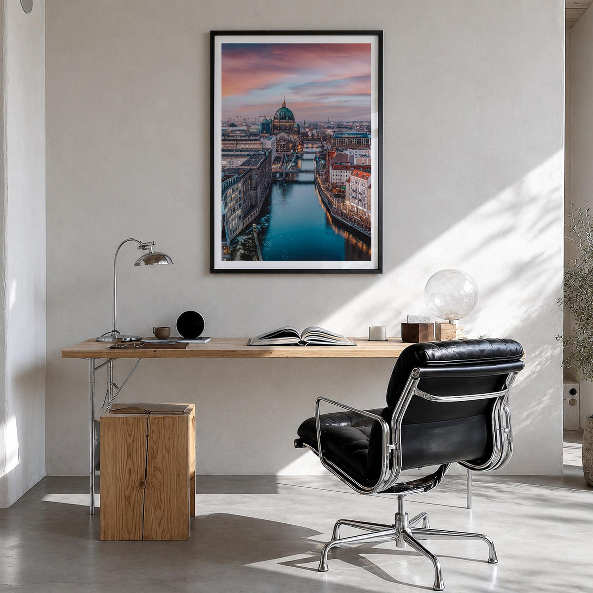 Berlin no. 1 colorful photo poster of Germany – vertical wall art in black wood frame with white border, hanging on wall