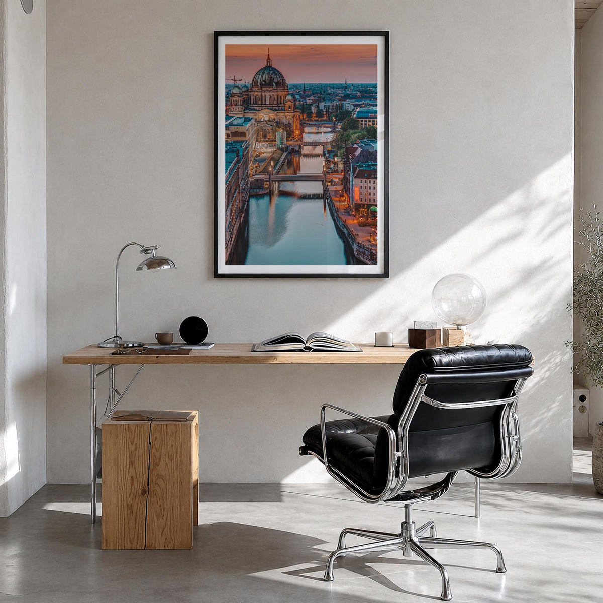 Berlin no. 3 colorful photo poster of Germany – vertical wall art in black wood frame with white border, hanging on wall