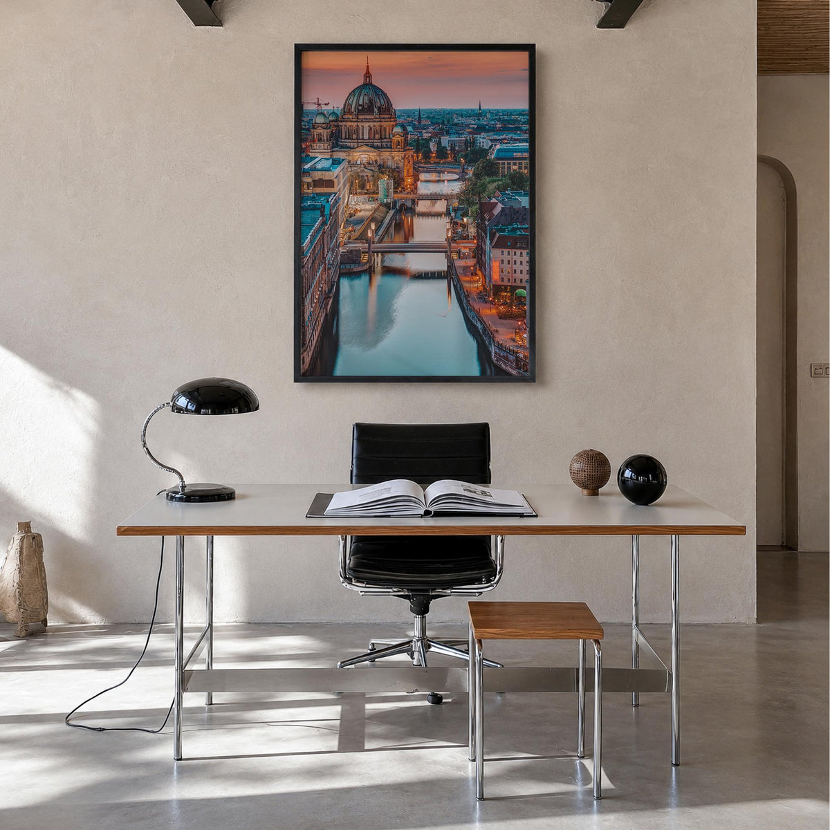 Berlin no. 3 colorful photo poster of Germany – vertical wall art in black wood frame, hanging on wall