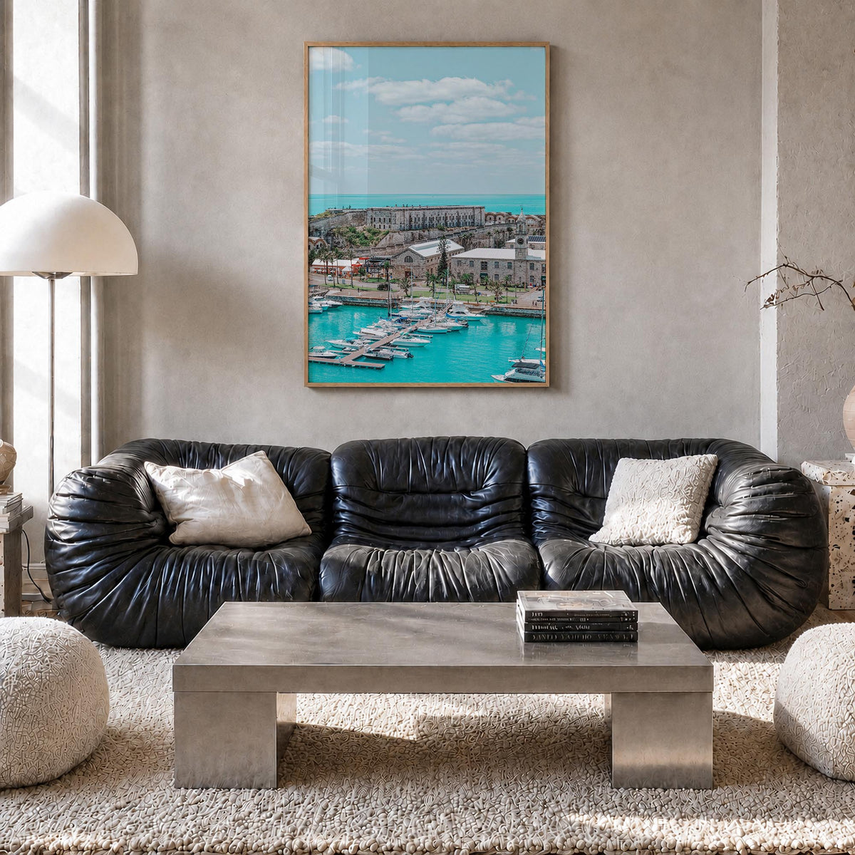 Bermuda colorful photo poster of North America – vertical wall art in natural wood frame, hanging on wall