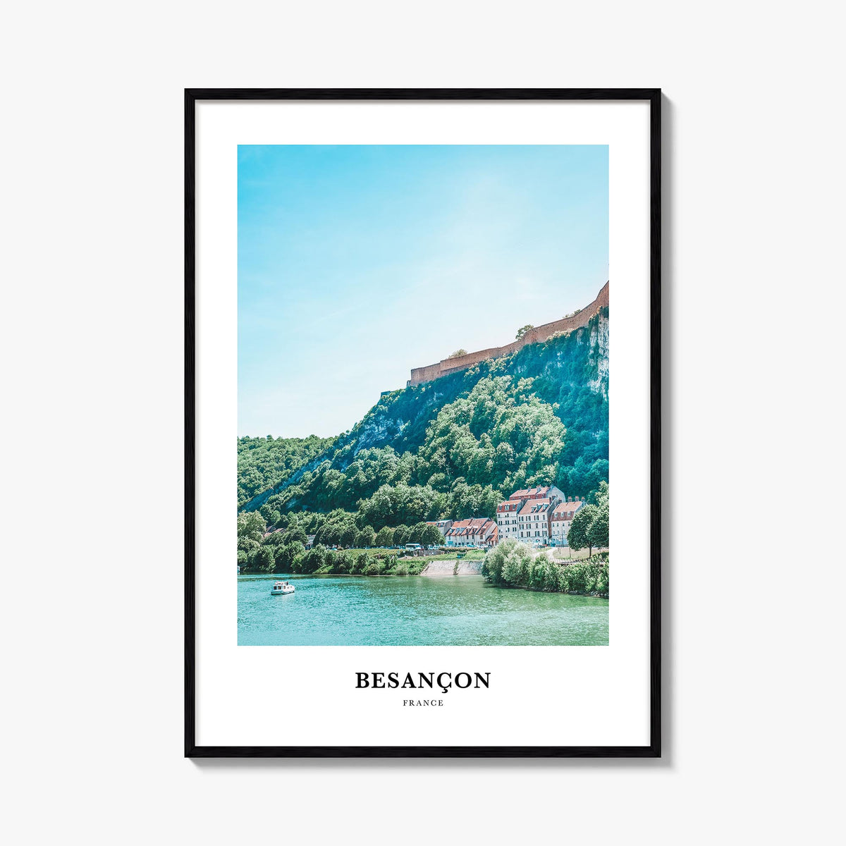 Besançon colorful classic poster of France – vertical wall art, unframed print shown in interior mockup