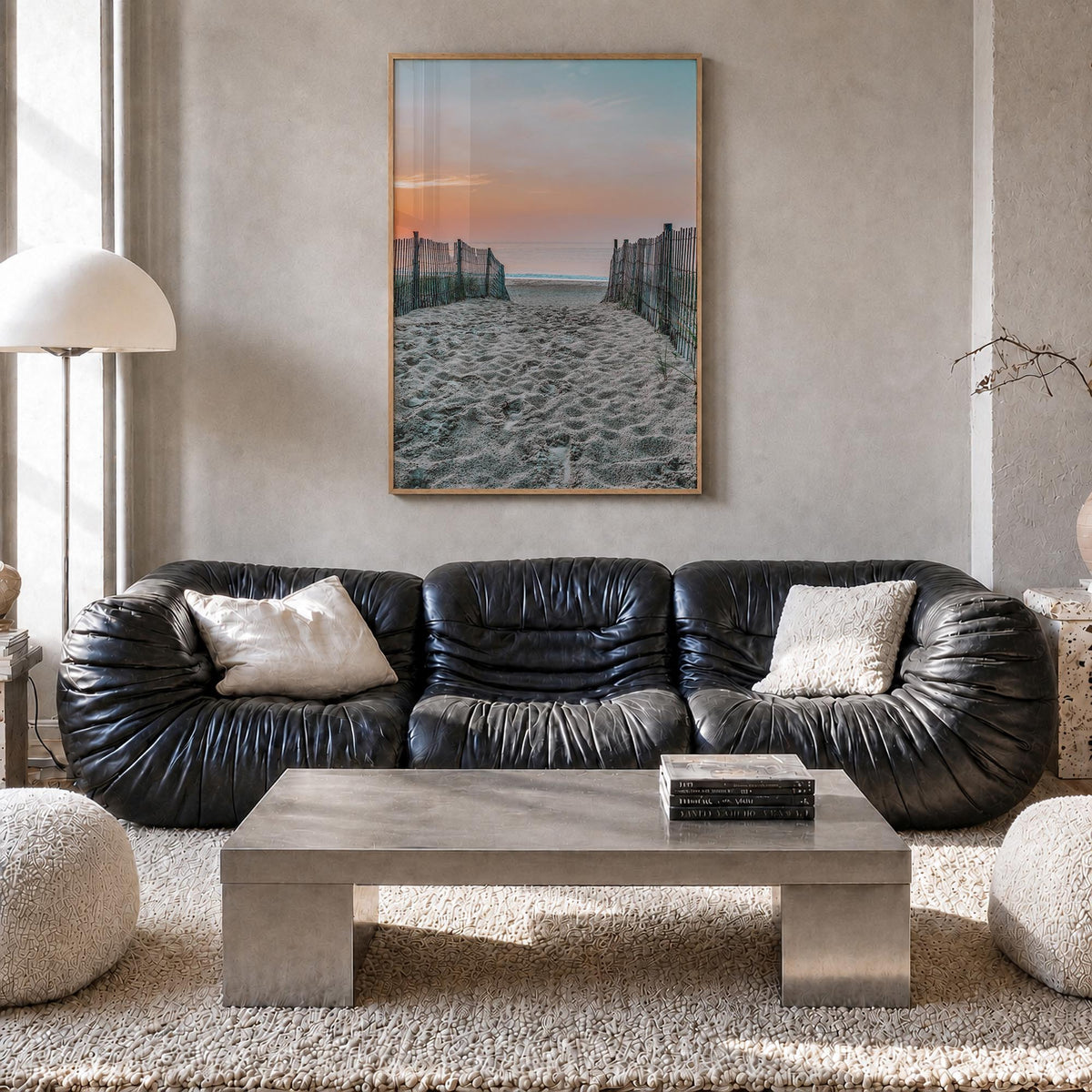 Bethany Beach colorful photo poster of Delaware, USA – vertical wall art in natural wood frame, hanging on wall