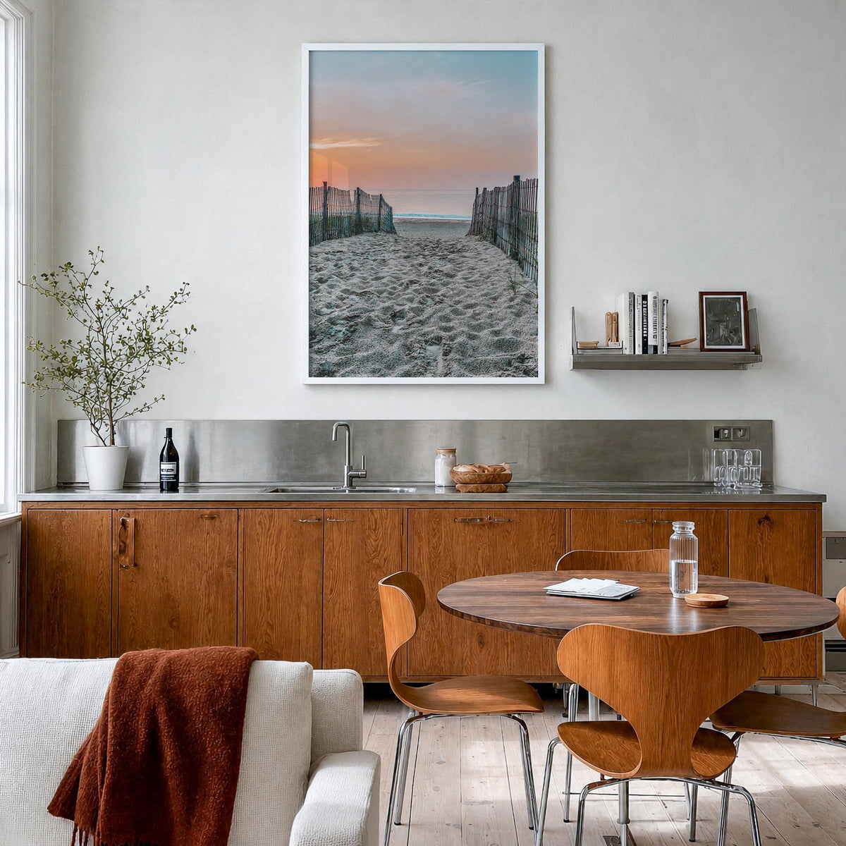 Bethany Beach colorful photo poster of Delaware, USA – vertical wall art in white wood frame, hanging on wall