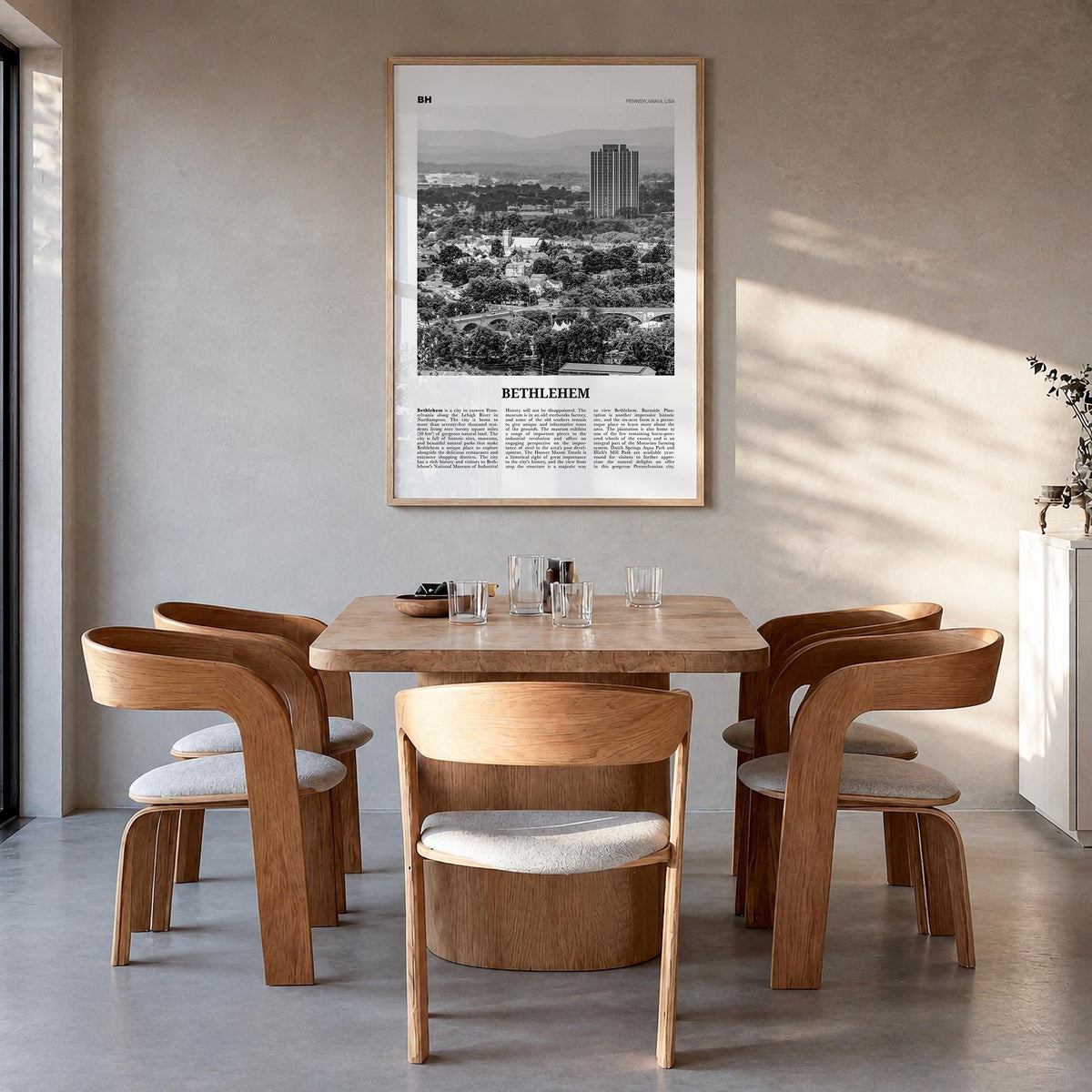 Bethlehem, Pennsylvania black & white newspaper poster of Pennsylvania, USA – vertical wall art in natural wood frame, hangin