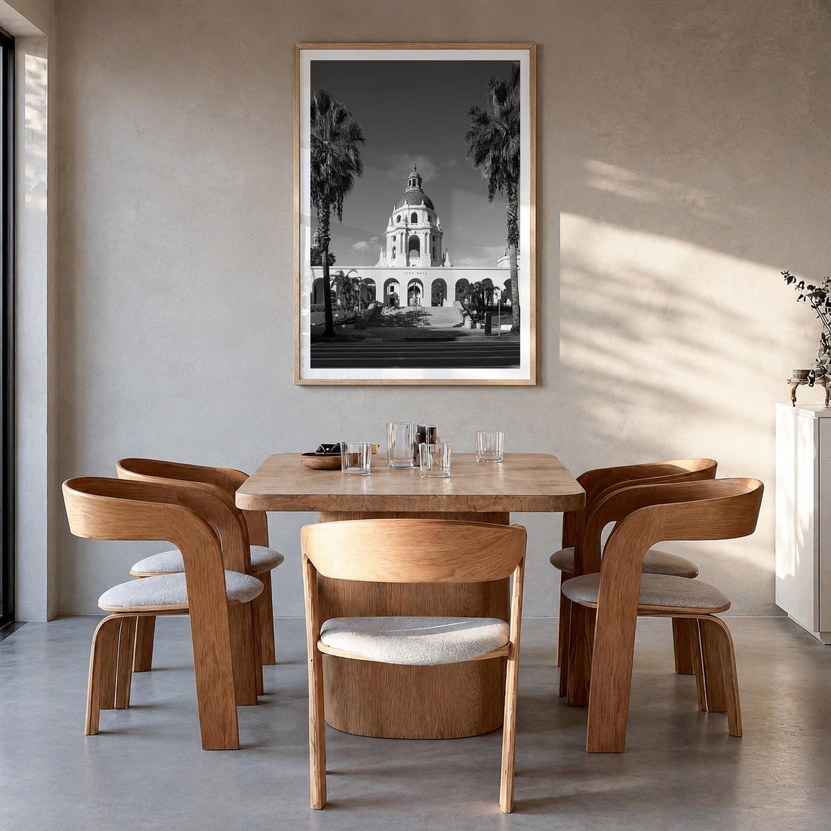 Beverly Hills black & white photo poster of California, USA – vertical wall art in natural wood frame with white border, hang