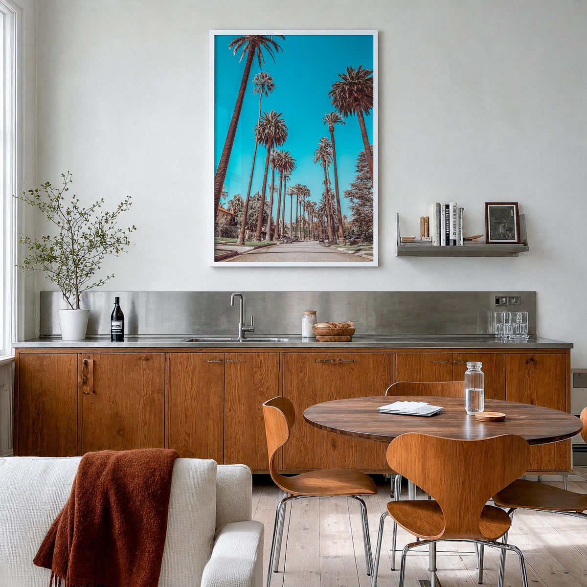Beverly Hills colorful photo poster of California, USA – vertical wall art in white wood frame, hanging on wall