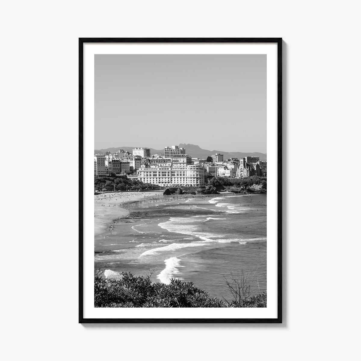 Biarritz black & white photo poster of France – vertical wall art, unframed print shown in interior mockup