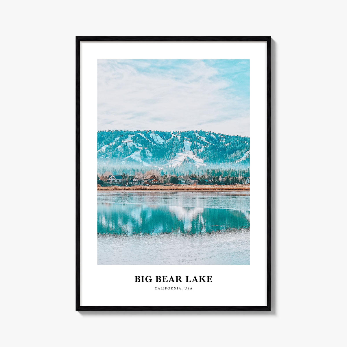 Big Bear Lake colorful classic poster of California, USA – vertical wall art, unframed print shown in interior mockup