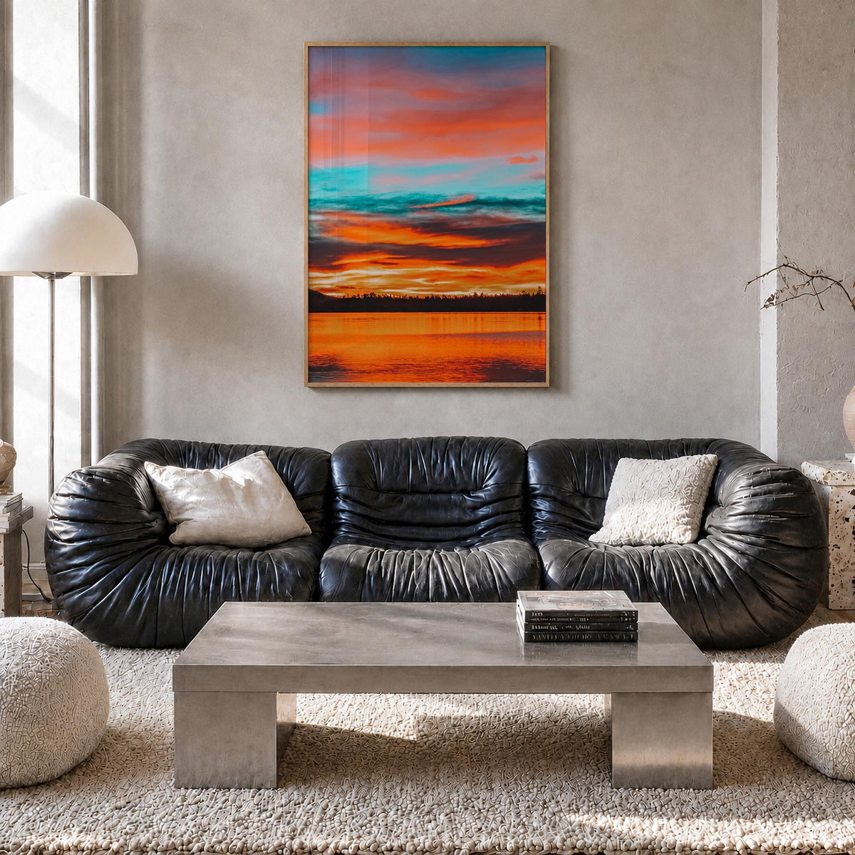 Big Bear Lake no. 2 colorful photo poster of California, USA – vertical wall art in natural wood frame, hanging on wall
