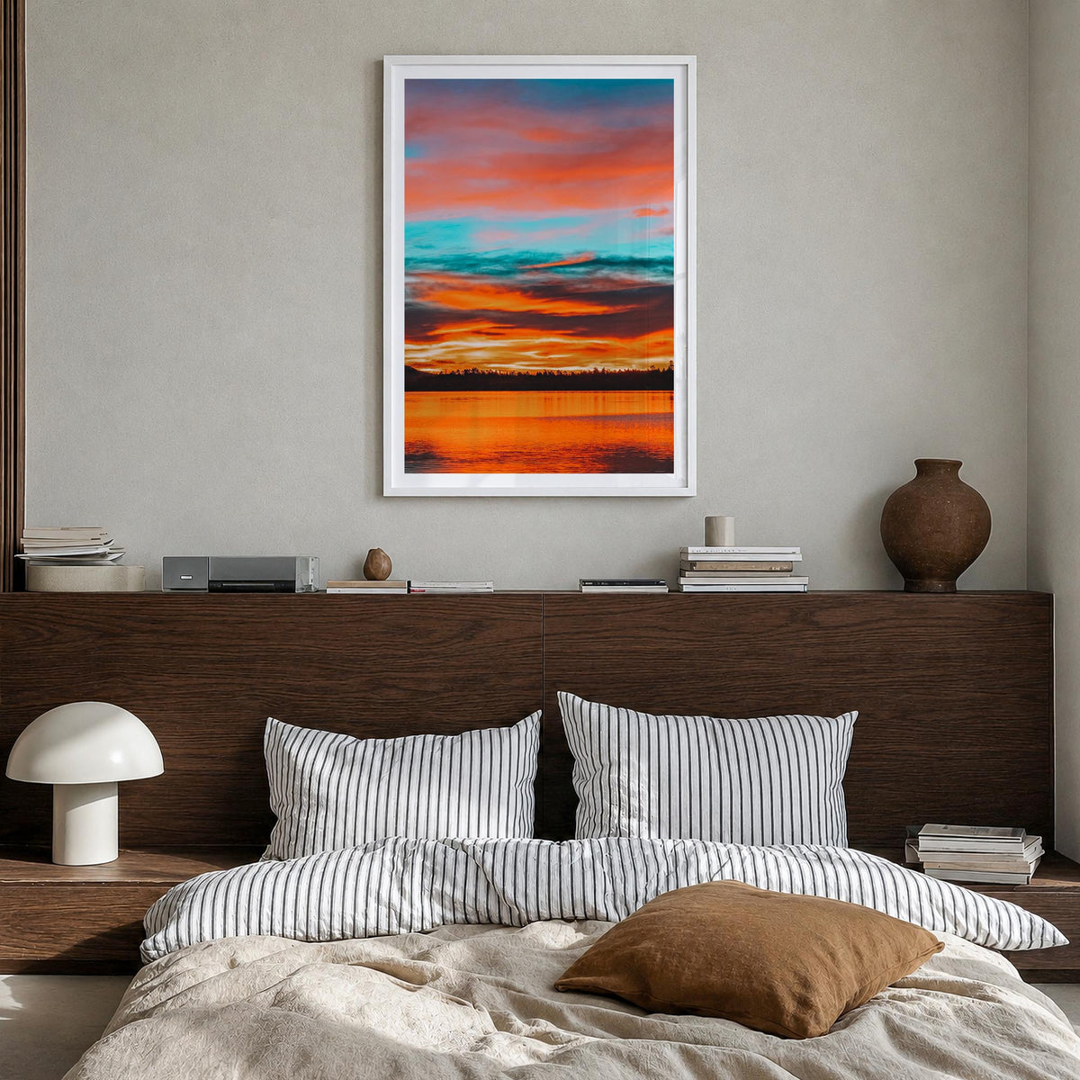 Big Bear Lake no. 2 colorful photo poster of California, USA – vertical wall art in white wood frame with white border, hangi
