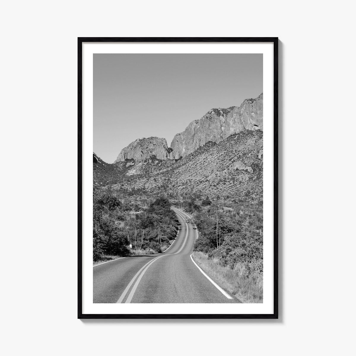 Big Bend National Park black & white photo poster of Texas, USA – vertical wall art, unframed print shown in interior mockup