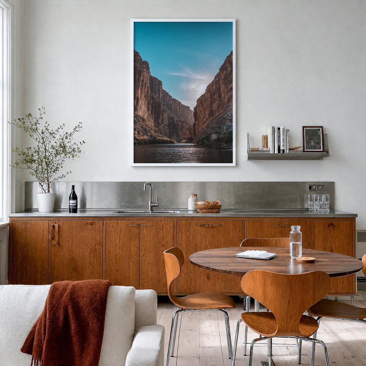 Big Bend National Park colorful photo poster of Texas, USA – vertical wall art in white wood frame, hanging on wall