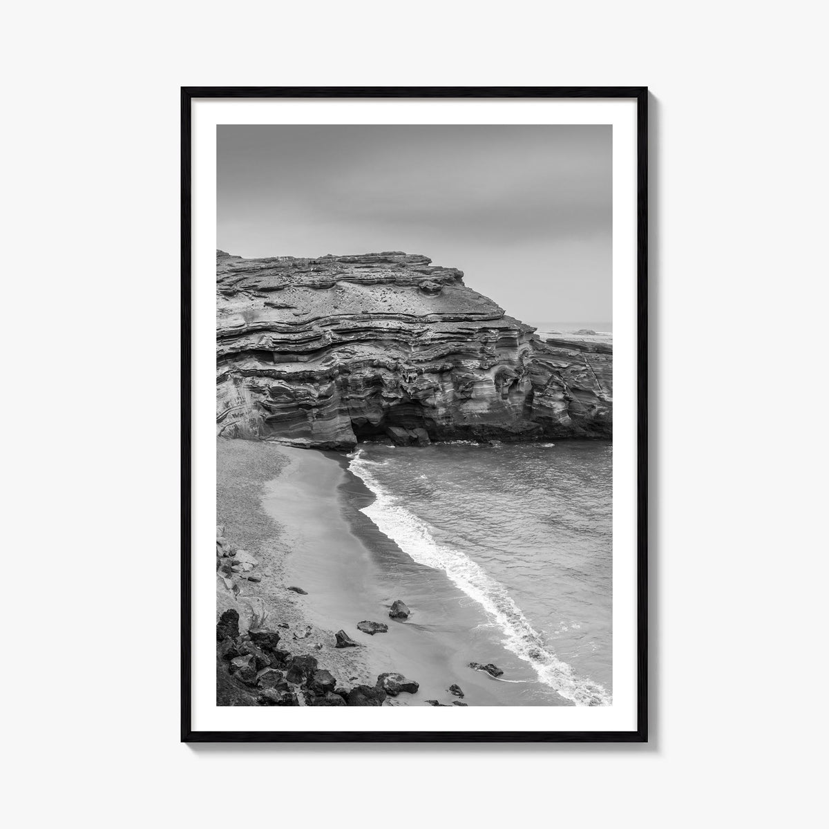 Big Island black & white photo poster of Hawaii, USA – vertical wall art, unframed print shown in interior mockup