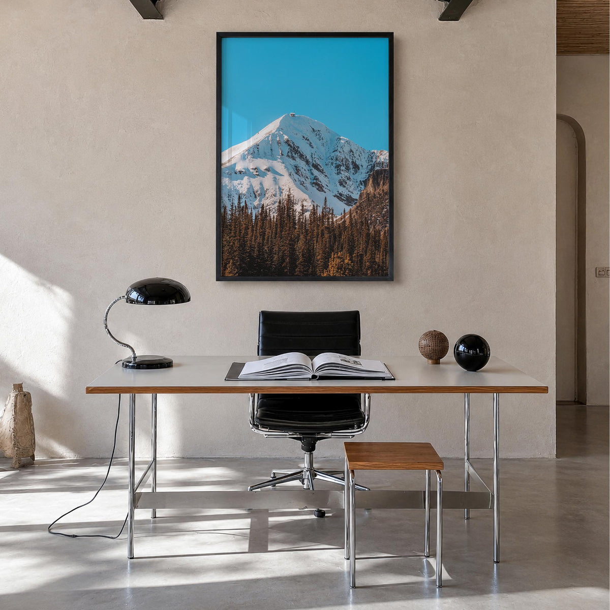 Big Sky no. 1 colorful photo poster of Montana, USA – vertical wall art in black wood frame, hanging on wall