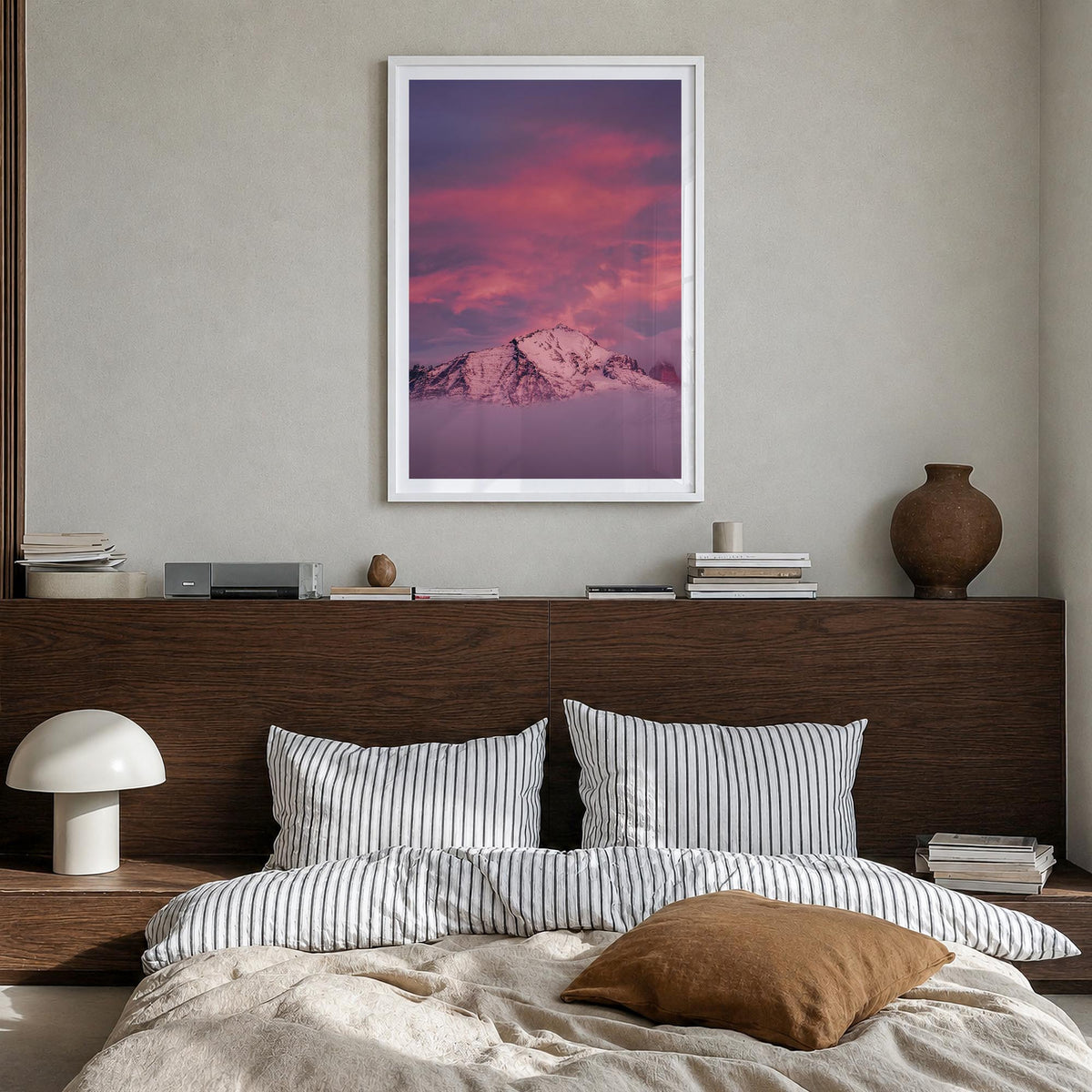 Big Sky no. 2 colorful photo poster of Montana, USA – vertical wall art in white wood frame with white border, hanging on wal