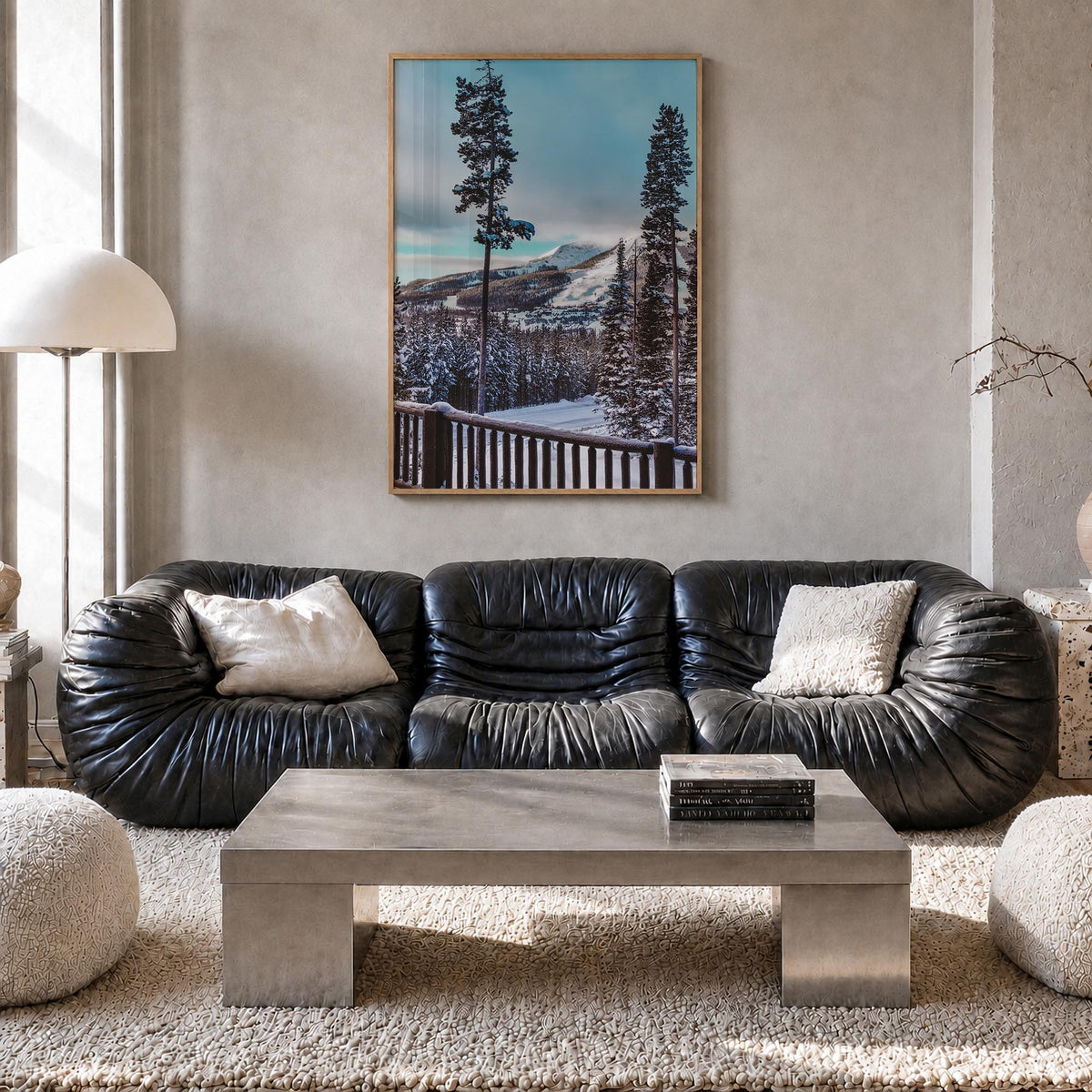 Big Sky no. 3 colorful photo poster of Montana, USA – vertical wall art in natural wood frame, hanging on wall