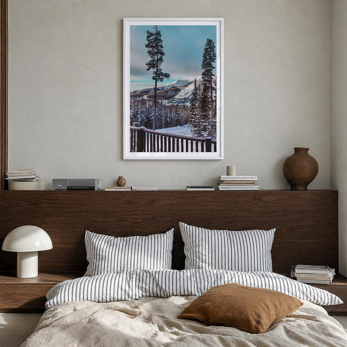 Big Sky no. 3 colorful photo poster of Montana, USA – vertical wall art in white wood frame with white border, hanging on wal