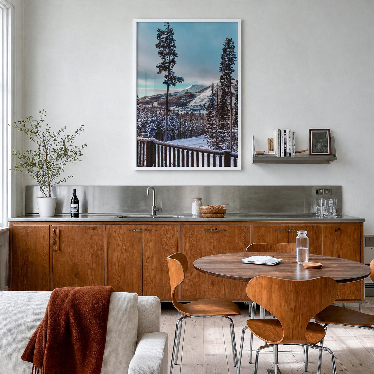 Big Sky no. 3 colorful photo poster of Montana, USA – vertical wall art in white wood frame, hanging on wall