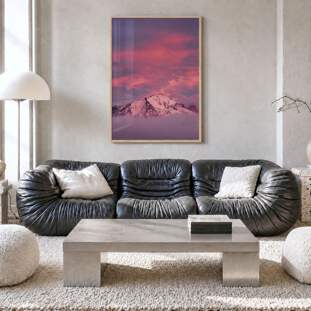 Big Sky Photo No 2 Poster in a natural wood frame, hanging in a living room, full image (no border)
