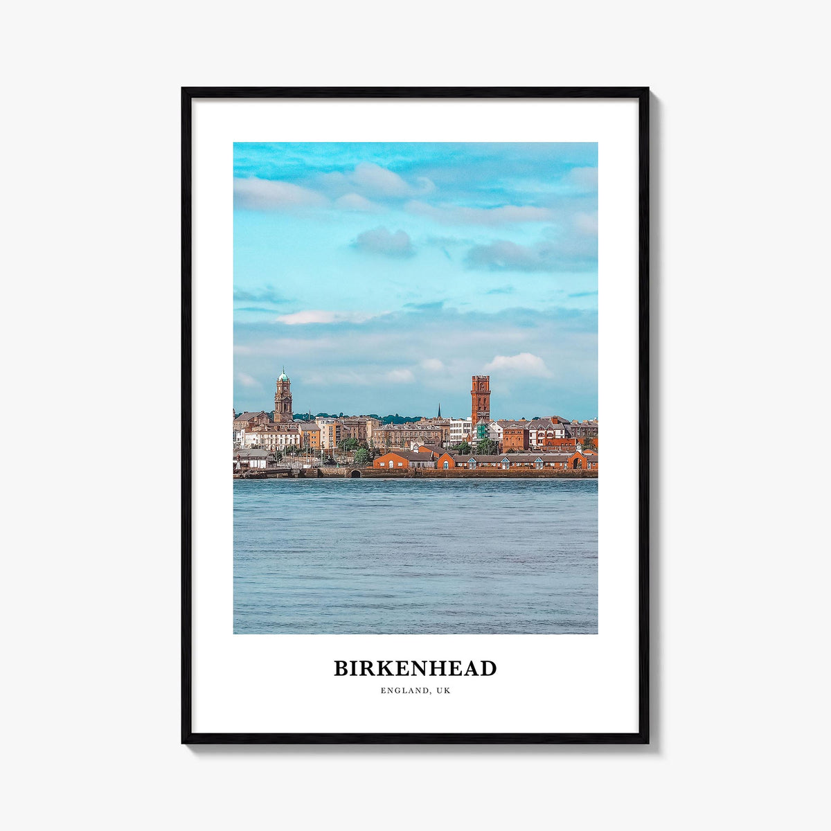 Birkenhead colorful classic poster of United Kingdom – vertical wall art, unframed print shown in interior mockup