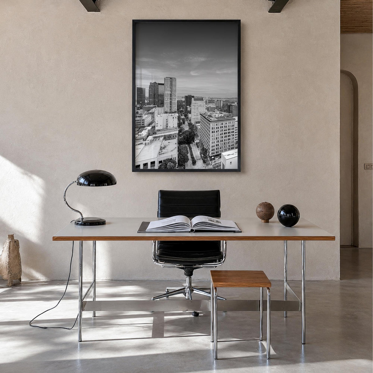 Birmingham, Alabama black & white photo poster of Alabama, USA – vertical wall art in black wood frame, hanging on wall