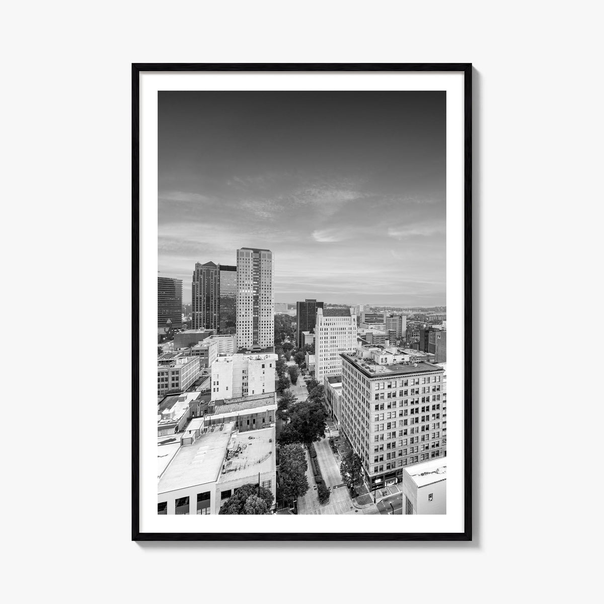 Birmingham, Alabama black & white photo poster of Alabama, USA – vertical wall art, unframed print shown in interior mockup