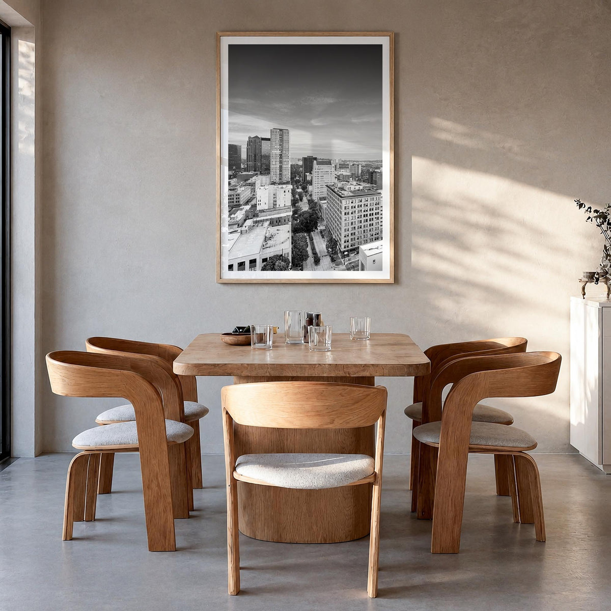 Birmingham, Alabama black & white photo poster of Alabama, USA – vertical wall art in natural wood frame with white border, h