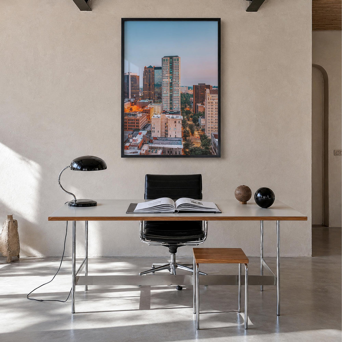 Birmingham, Alabama colorful photo poster of Alabama, USA – vertical wall art in black wood frame, hanging on wall