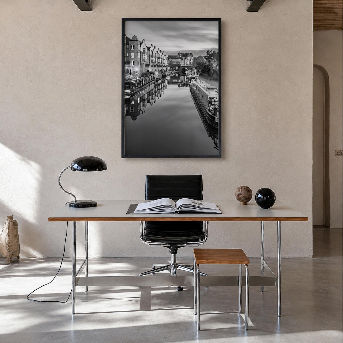 Birmingham, England black & white photo poster of United Kingdom – vertical wall art in black wood frame, hanging on wall