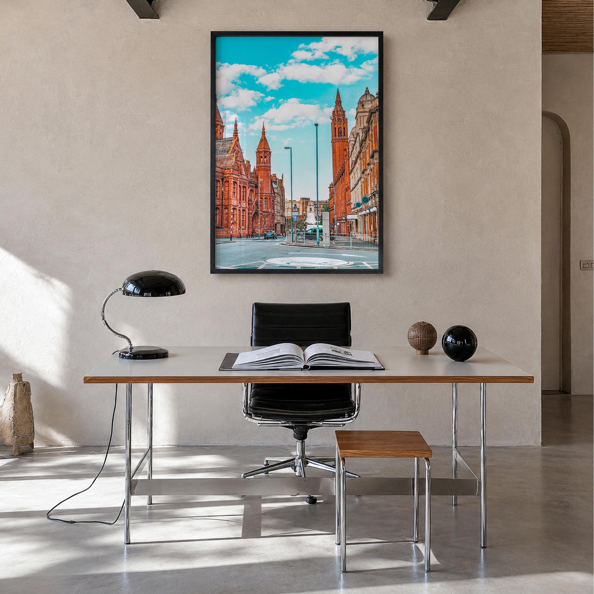 Birmingham, England colorful photo poster of United Kingdom – vertical wall art in black wood frame, hanging on wall