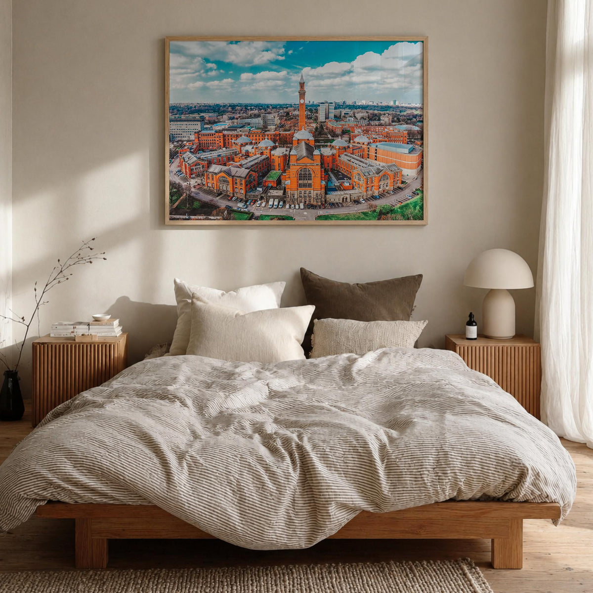 Birmingham, England colorful photo poster of United Kingdom – horizontal wall art in natural wood frame, hanging on wall