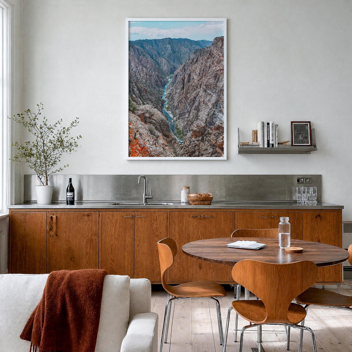 Black Canyon of the Gunnison National Park colorful photo poster of Colorado, USA – vertical wall art in white wood frame, ha
