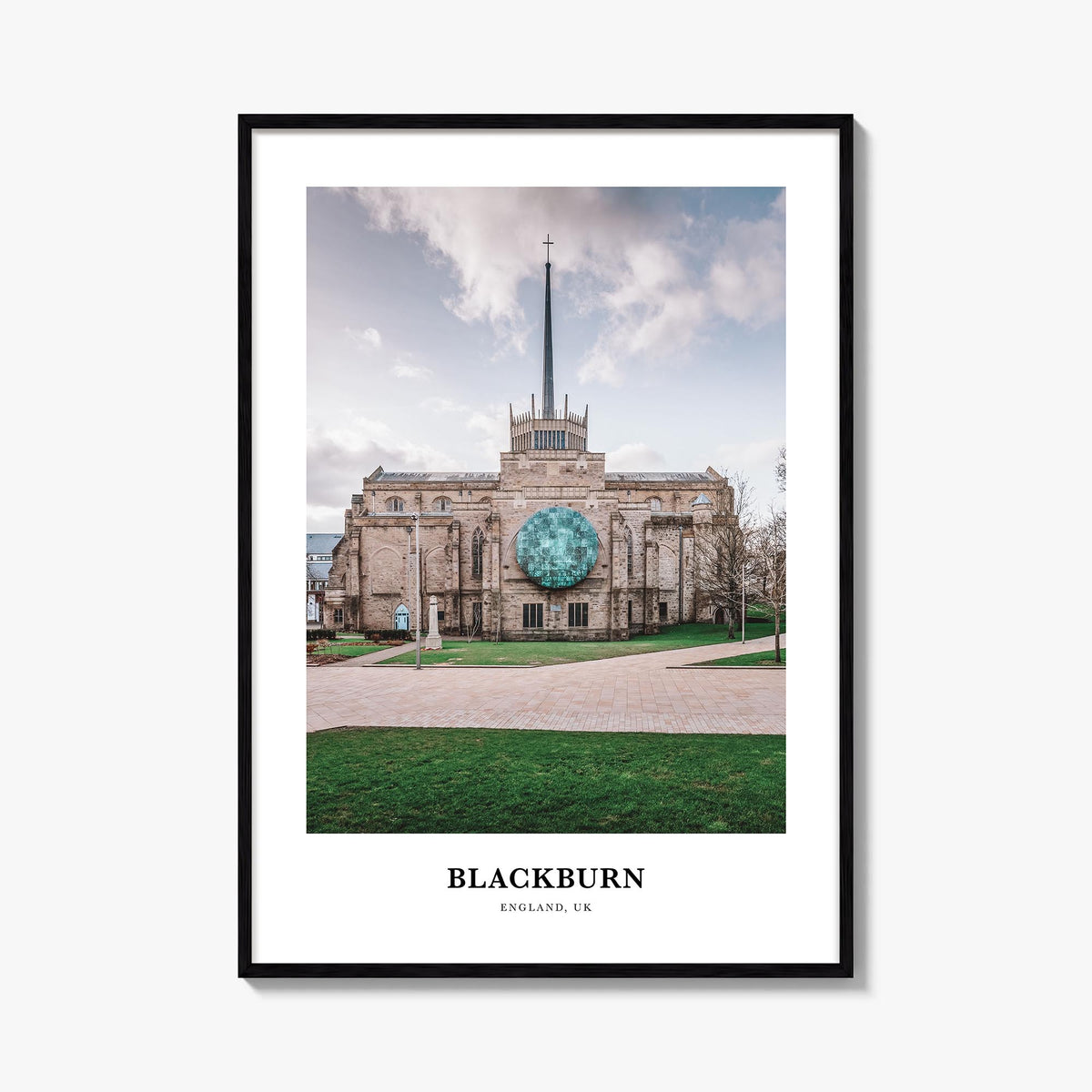 Blackburn colorful classic poster of United Kingdom – vertical wall art, unframed print shown in interior mockup