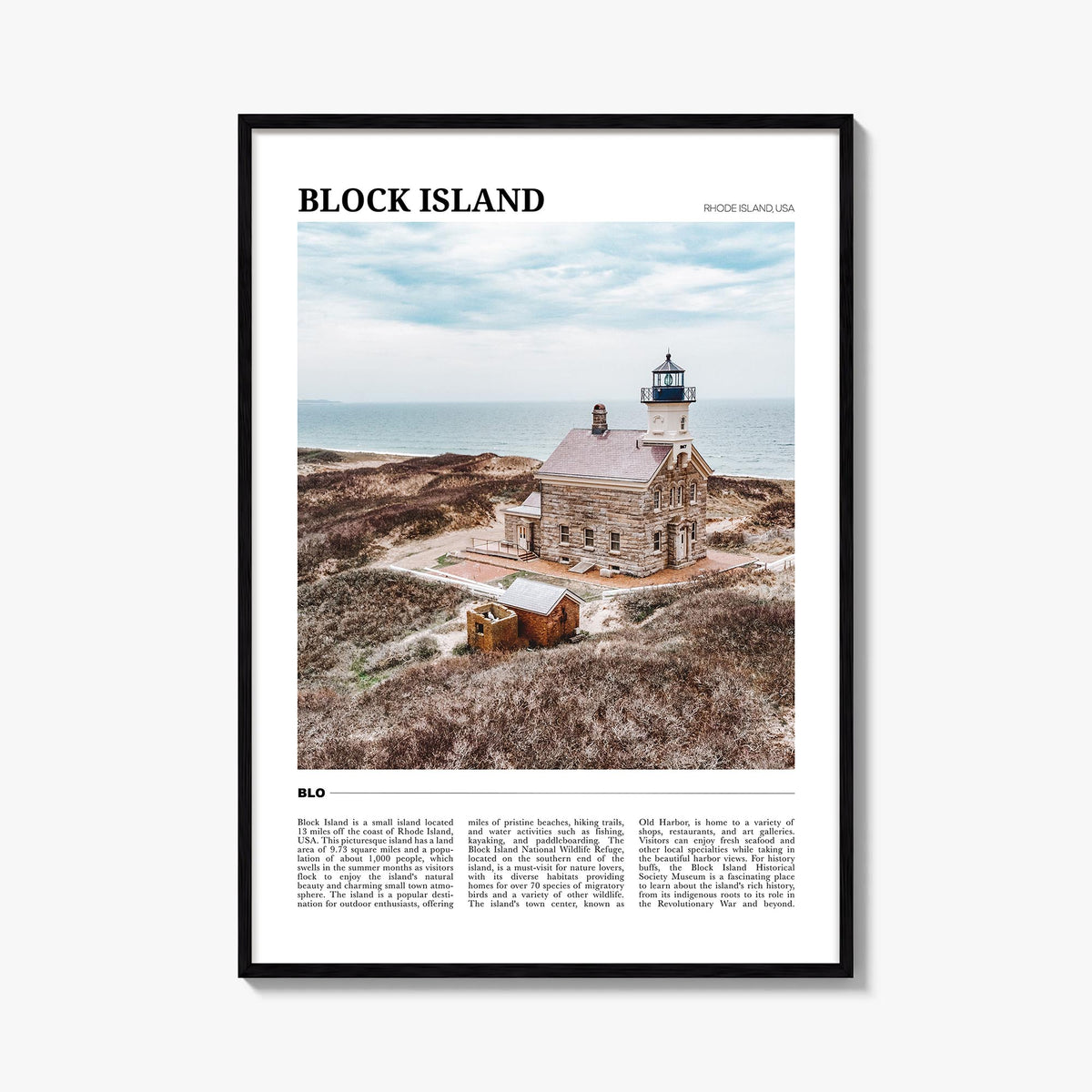 Block Island colorful travel poster of Rhode Island, USA – vertical wall art, unframed print shown in interior mockup